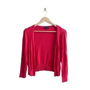 River Island Red Cardigan Gathered Sleeve Button Up Women's L Fine Knit